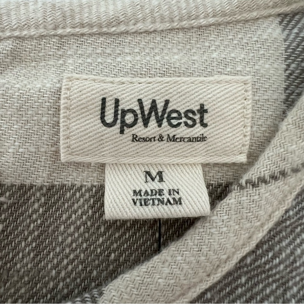 UpWest Plaid Flannel Babydoll Mini Dress Flutter Sleeve Beige Gray NWT Size M - Picture 13 of 15
